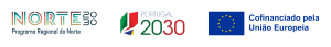 Logotipos do NORTE 2030, Portugal 2030 e União Europeia sobre fundo preto, com a indicação do Projeto NORTE2030 RHAQ.