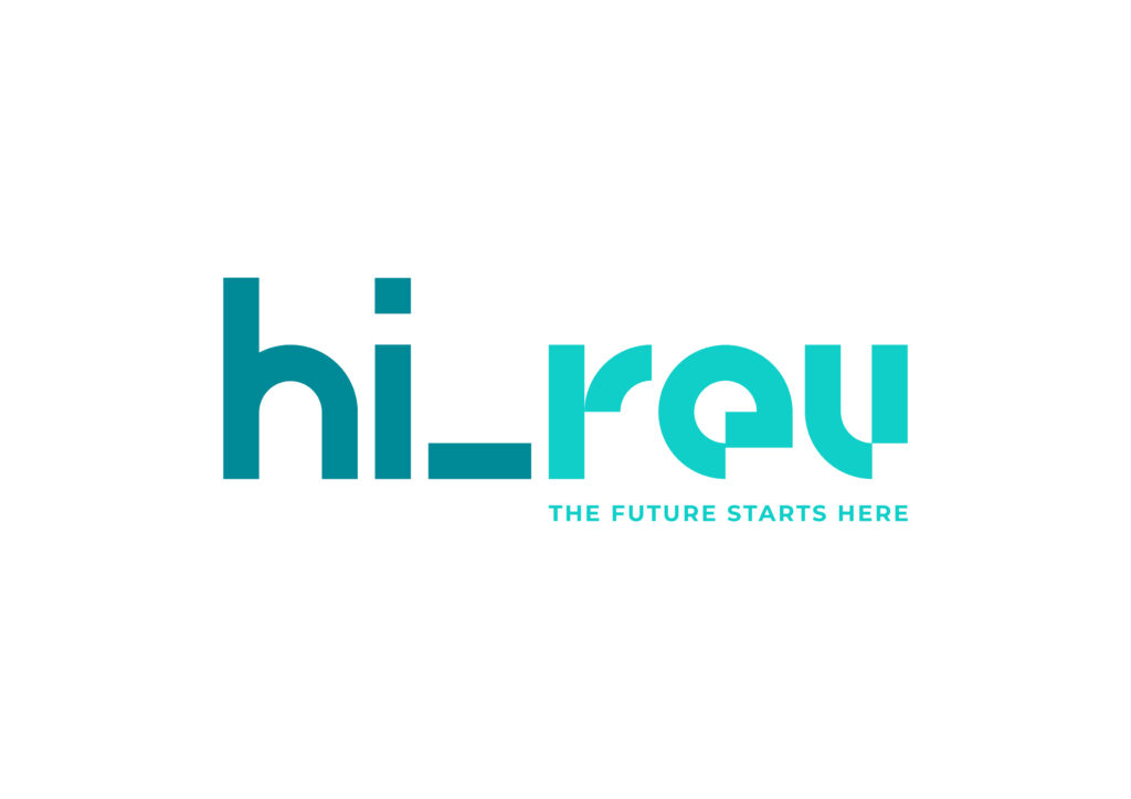 HIREV_CAPA The hi_reu logo in teal and turquoise on a white background, with the tagline 'THE FUTURE STARTS HERE' beneath it.